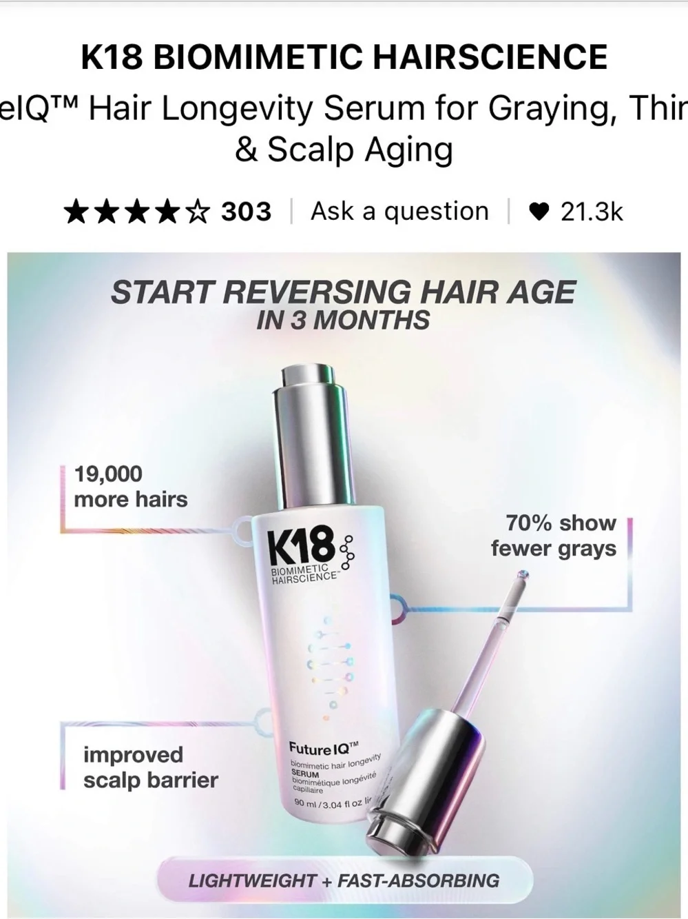K18 FutureIQ Hair Longevity Serum - White